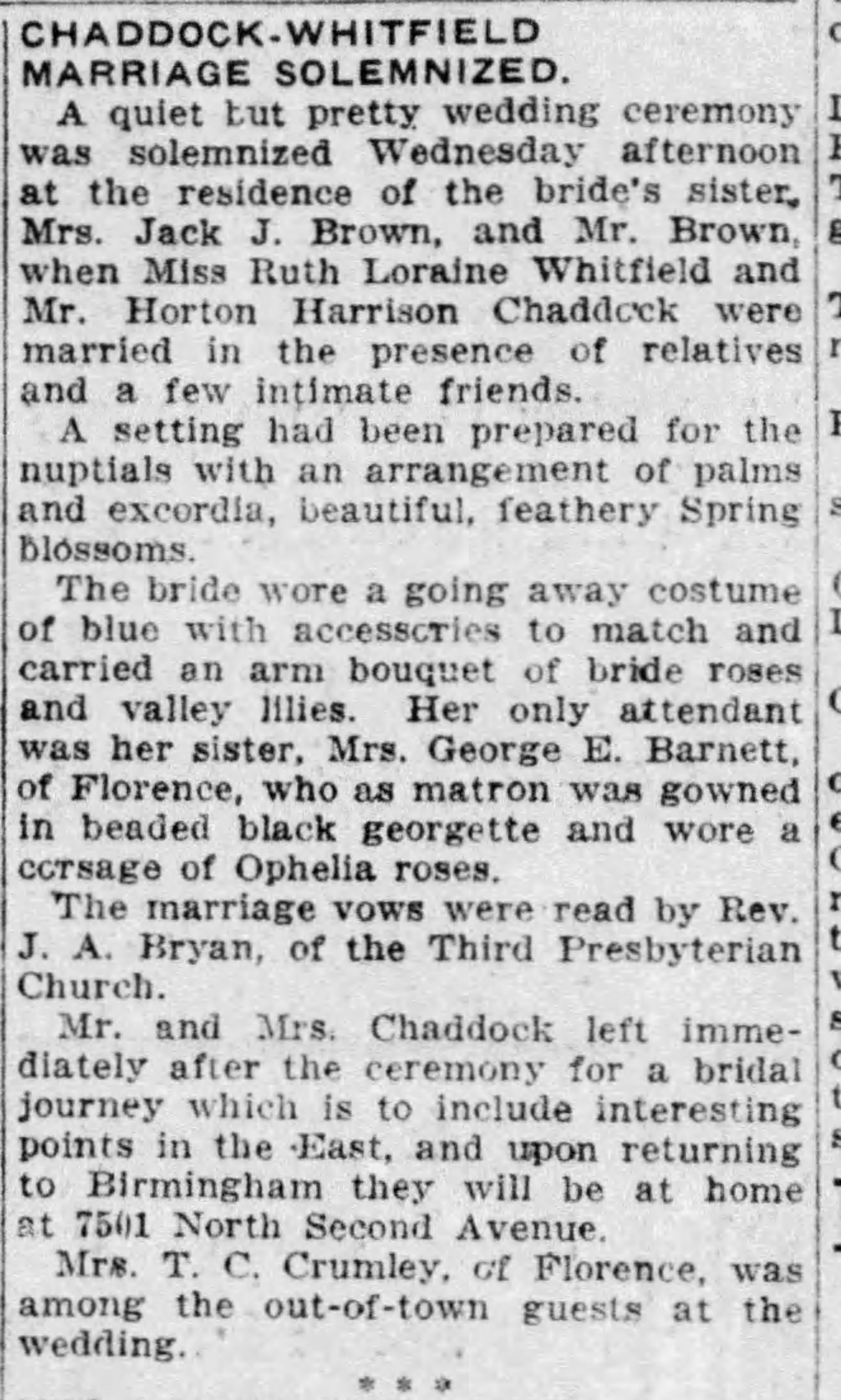 Ruth Loraine Whitfield-Horton Harrison Chaddock